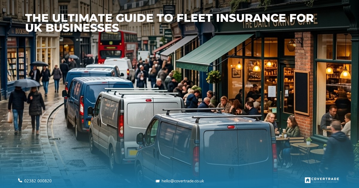 Fleet of commercial vehicles parked in front of a UK business headquarters.