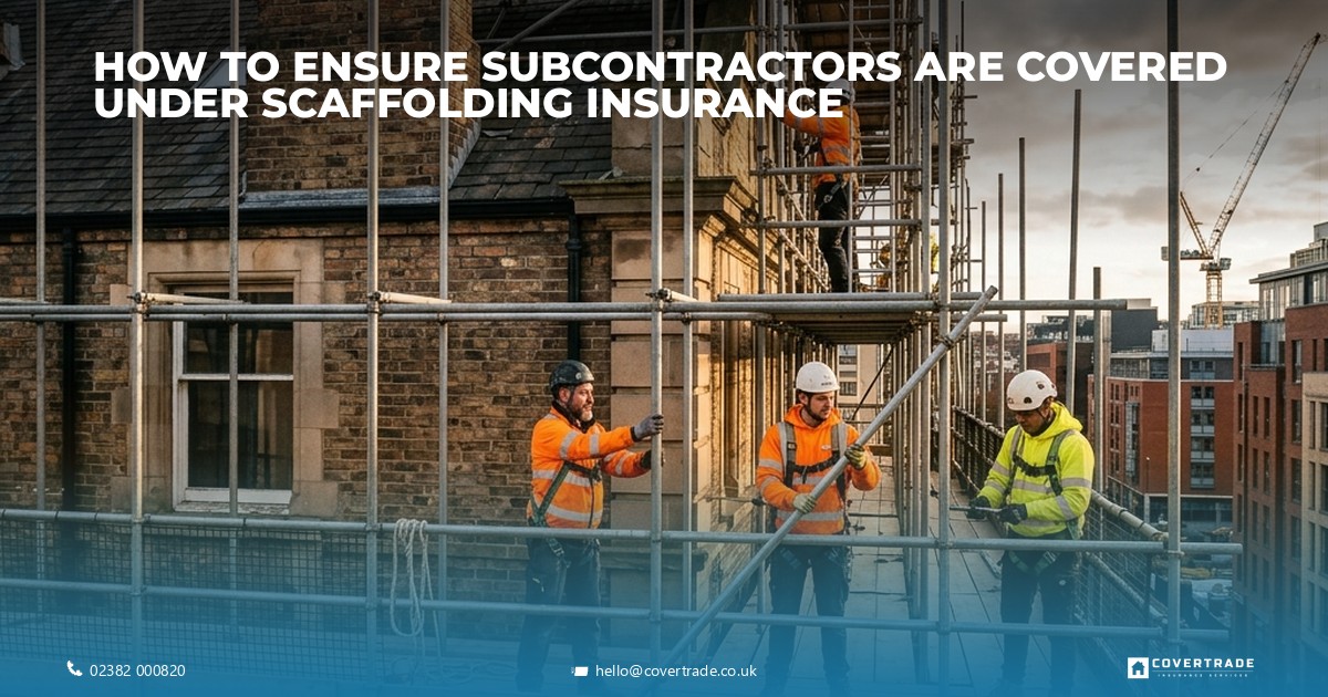 Scaffolding site with workers setting up around a building