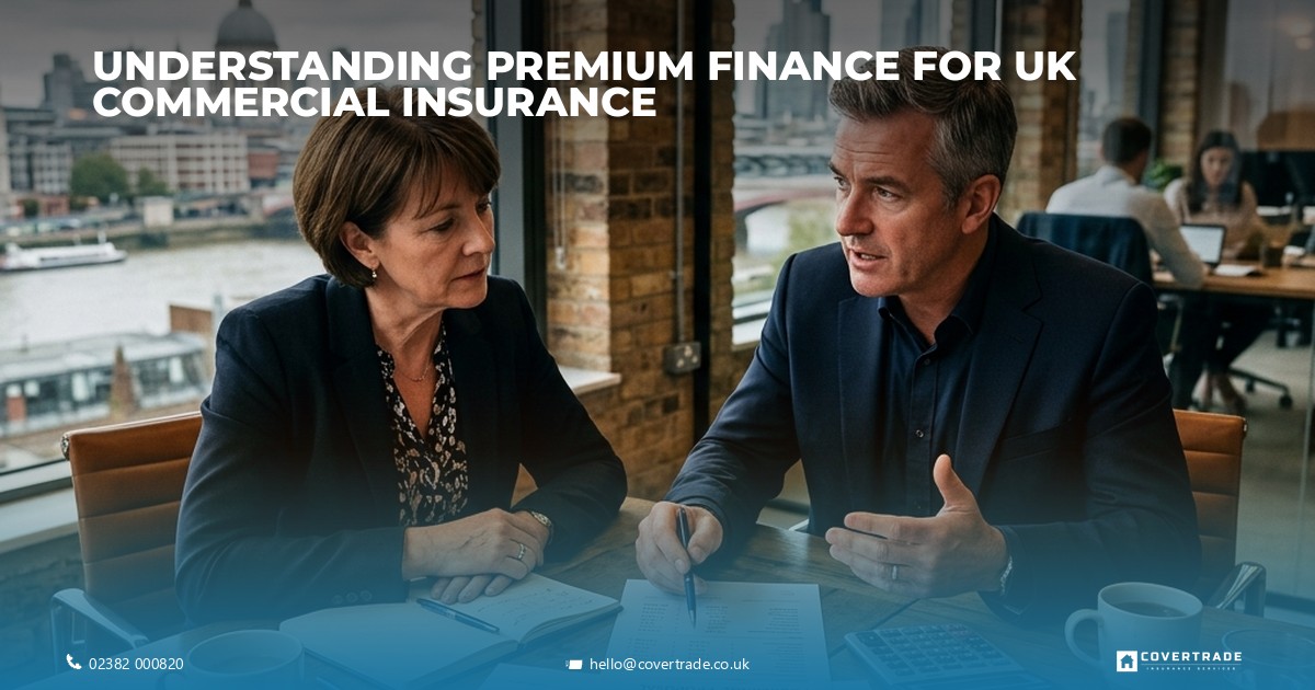 Business meeting discussing premium finance for UK commercial insurance