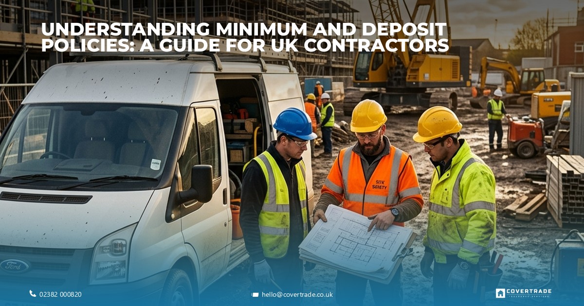 UK contractors reviewing insurance policy documents.